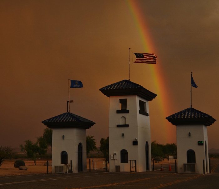 rainbow over the gatehouse
